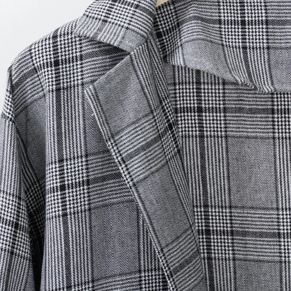 

Vintage Breasted Office Ladies Plaid Coat Long Sleeve Loose Retro Suits Coat Women Jacket Female 2019 9.18