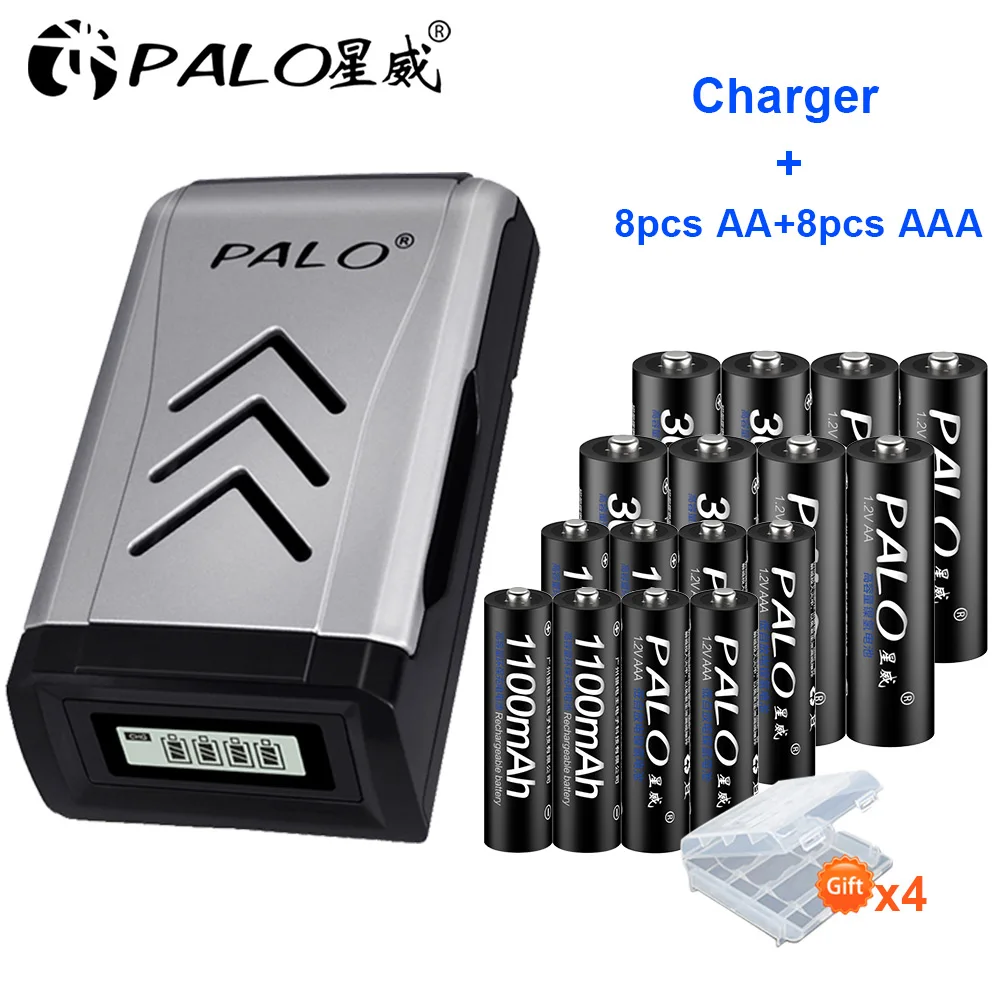 Аккумуляторные батарейки PALO 1 2 в Ni MH aa + aaa AAA аккумуляторная батарея зарядное