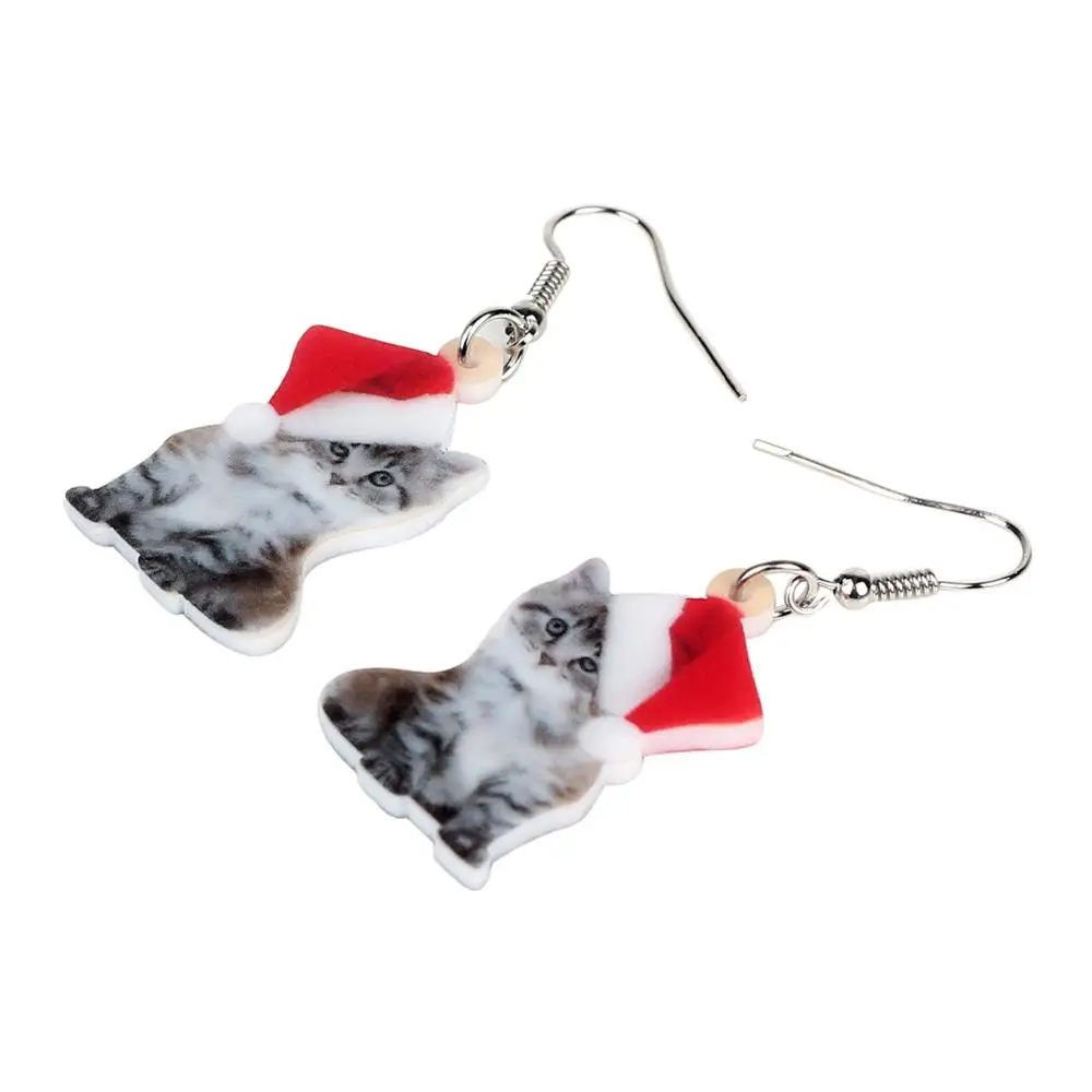 Bonsny акриловые рождественские милые серьги подвески в форме капли с изображением
