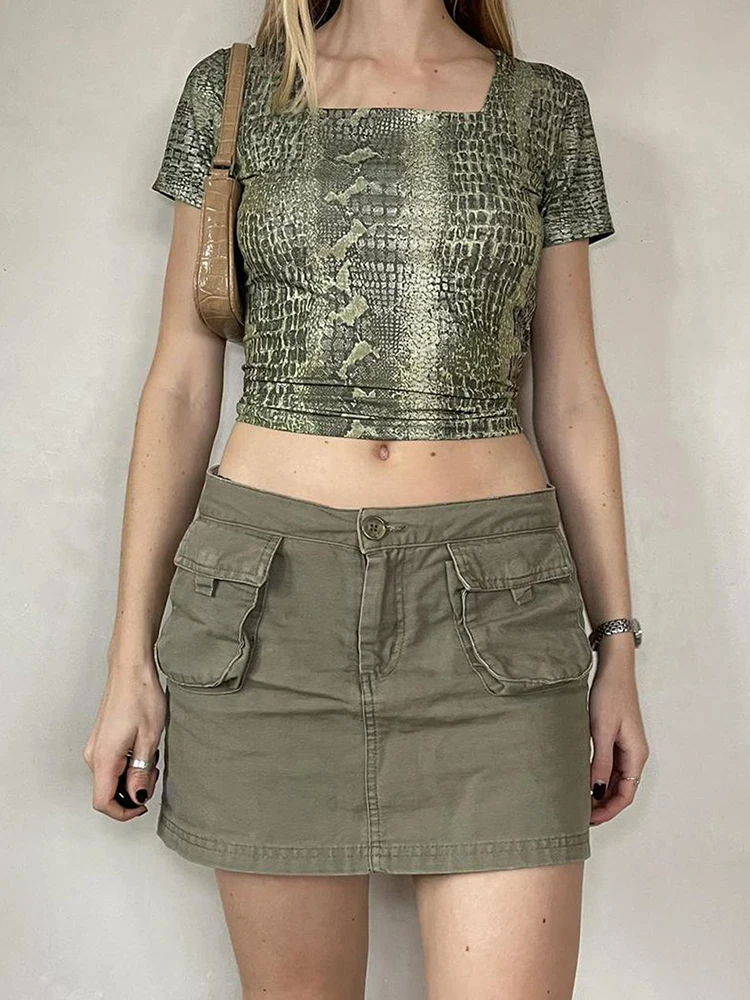 Weekeep/Модная Джинсовая юбка мини с карманами в стиле пэчворк Повседневная