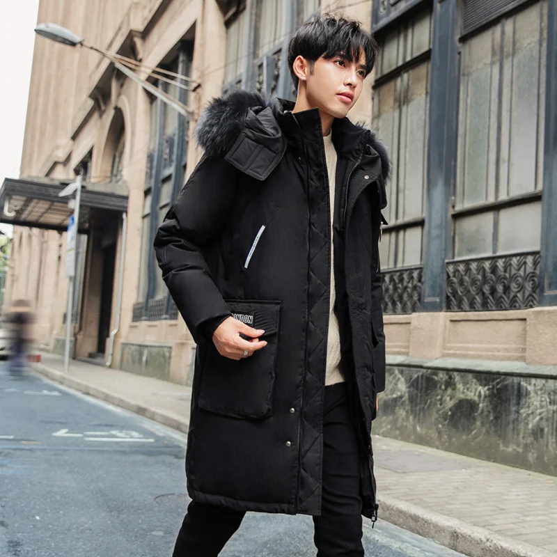 Men Harajuku Thicken and warm Big fur collar All-match Coat Winter Jacket Mid-length Streetwear Korean version Fashion Clothes