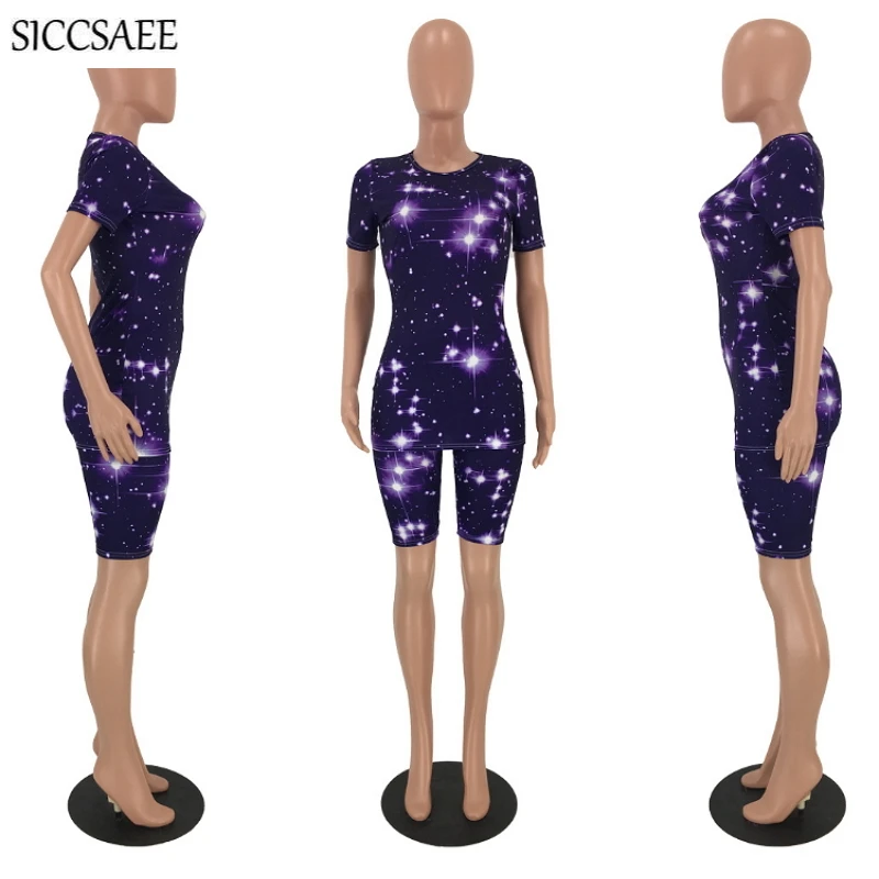 

Starry Sky Printed 2 Piece Set Women Short Sleeve Tee Short Sets Loose Activewear Summer 2019 Playsuits Sexy Casual Bodysuit