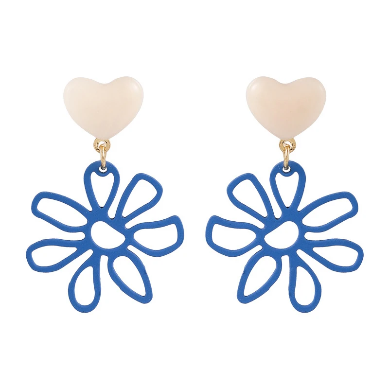 

Cute Blue Color Simple Flower Drop Earrings For Women Korean New Hollow Fresh Flower Dangle Earrings Women Cute Jewelry
