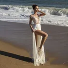 Пляжные Свадебные платья 2021 сексуальное с открытой спиной и разрезами по бокам в богемном стиле; Обувь под свадебное платье для невесты с аппликацией из кружева свадебное платье vestido de noiva