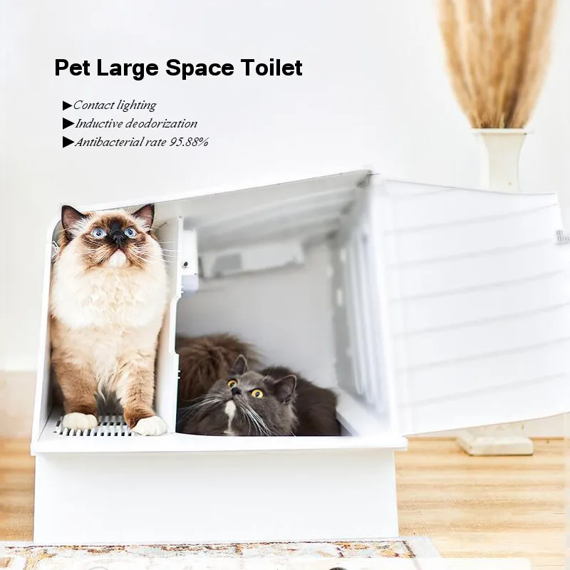 

Автоматический дезодорирующий туалет для домашних питомцев, подстилка для кошек, полностью закрытый Антибактериальный индукционный свети...