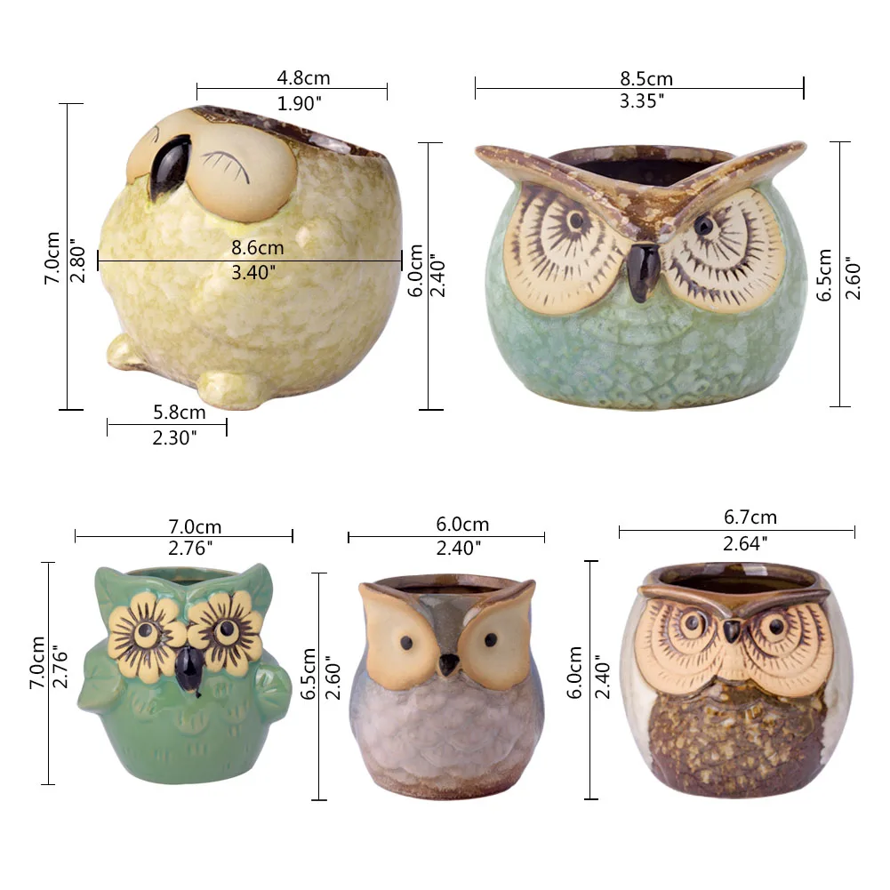Керамический горшок с изображением милой совы|Цветочные горшки и кадки| |