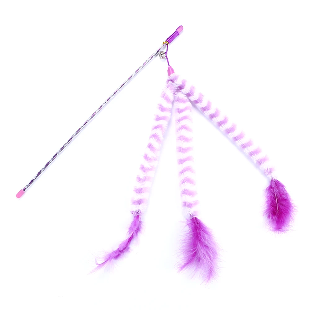 /Blue/Purple Plush Interactive Pet Cat Feather Toy Funny Stick Wand With Bell | Дом и сад