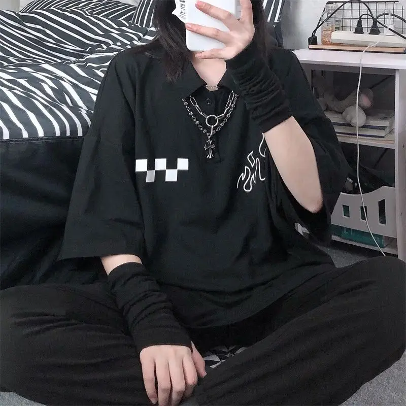 Футболка-поло QWEEK в стиле Харадзюку женская уличная одежда футболки японском с