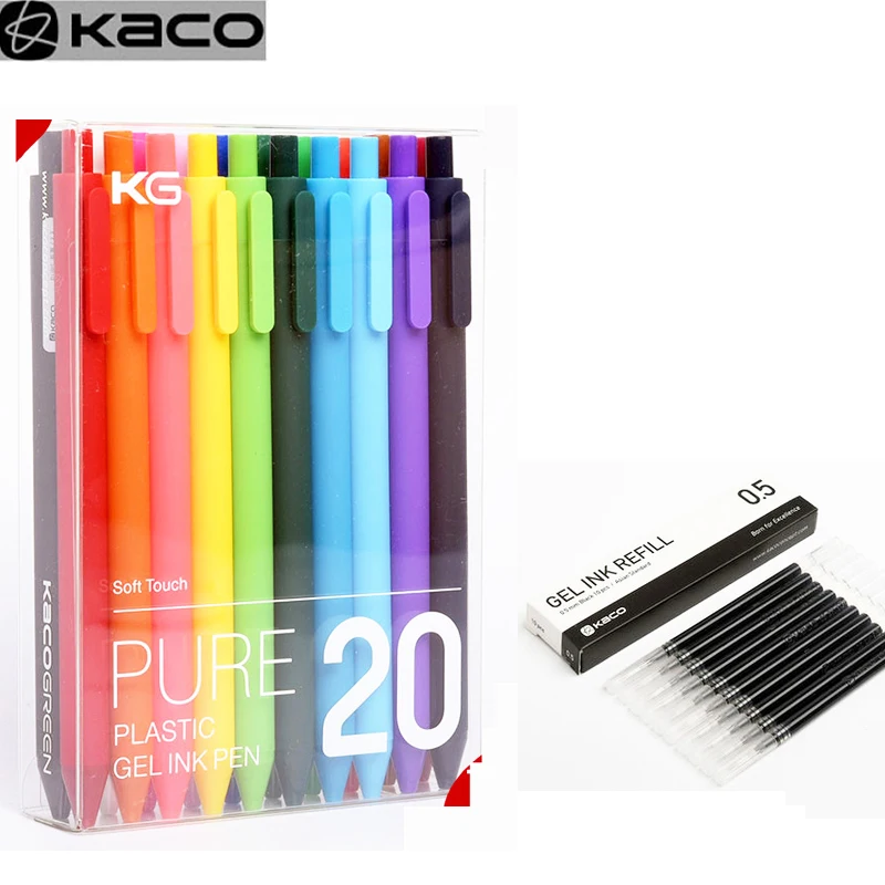 Kaco 20pc/lot Cute Gel Pen Set 0.5MM Color Ink with Kacogreen Refill for Xiaomi Gel Pen Business Office Stationery Supplies