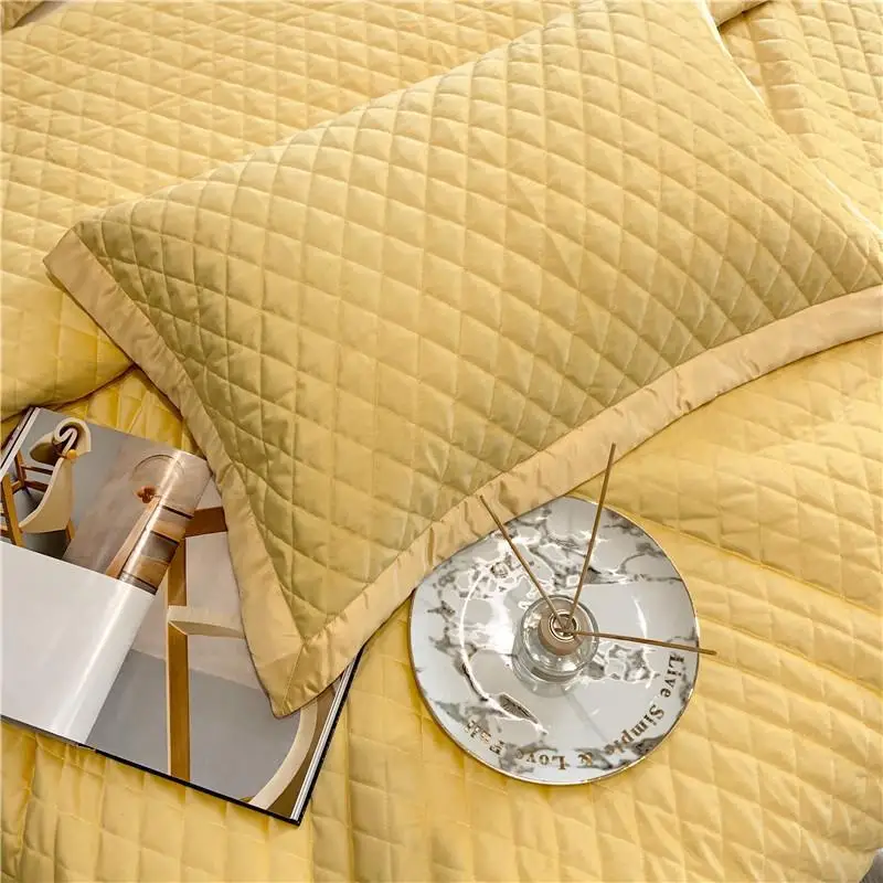 

41Luxury Yellow Gray Green Purple White Soft Silk Velvet Fleece Quilted Bedspread Bed Cover Bed Sheet Blanket Pillowcases 3pcs