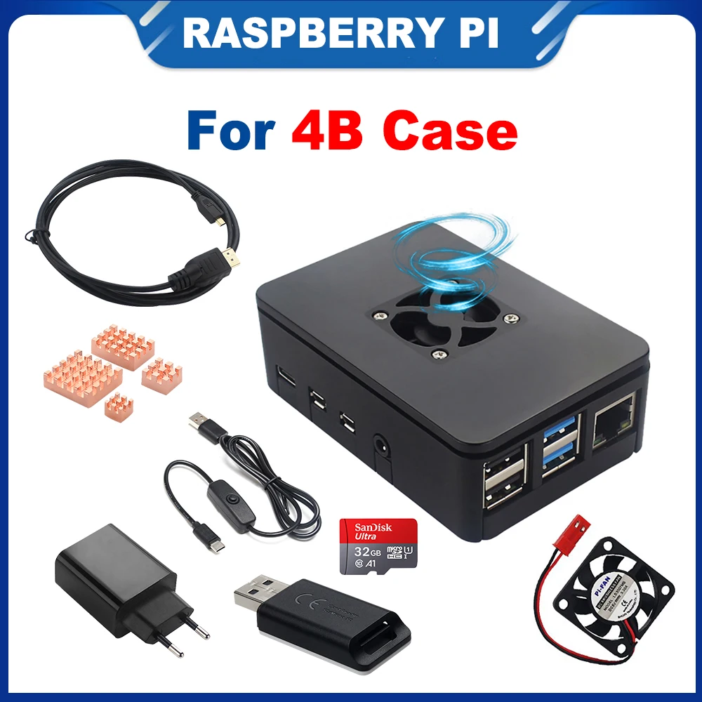 ITINIT R8 Raspberry Pi 4 Чехол Наборы черный Пластик корпус с охлаждающим вентилятором