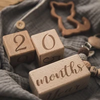 3pcsset handmade baby milestone cards square engraved wood infants bathing gifts newborn photography calendar photo accessories
