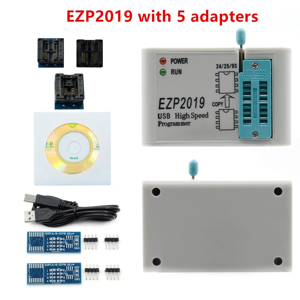 EZP2019 with 5 adapt Новейший EZP2019 высокоскоростной USB SPI программатор+ 5 адаптеров Поддержка 24 25 93 EEPROM 25 флэш-чип биос+ SOIC8 зажим - Цвет: EZP2019 with 5 adapt