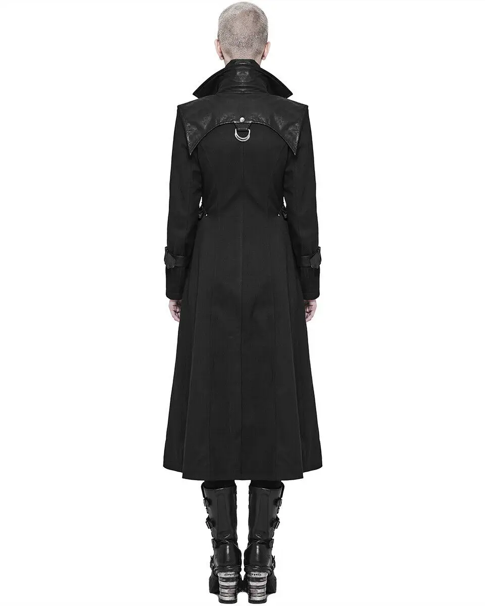 Готическое Женское зимнее черное длинное пальто женское в стиле ретро верхняя