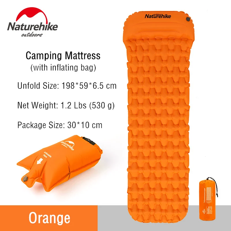 Orange - (with bag) Naturehike легкий складной водонепроницаемый портативный одиночный надувной кемпинг надувной матрас спальный коврик альпинизмом спальный коврик - Цвет: Orange - (with bag)