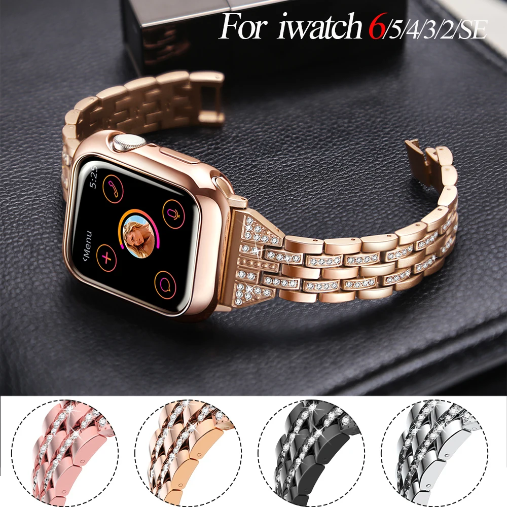 For Apple Watch series 654321SE men and women diamond strap iwatch band 44mm 40mm 42mm 38mm stainless steel diamond bracelet