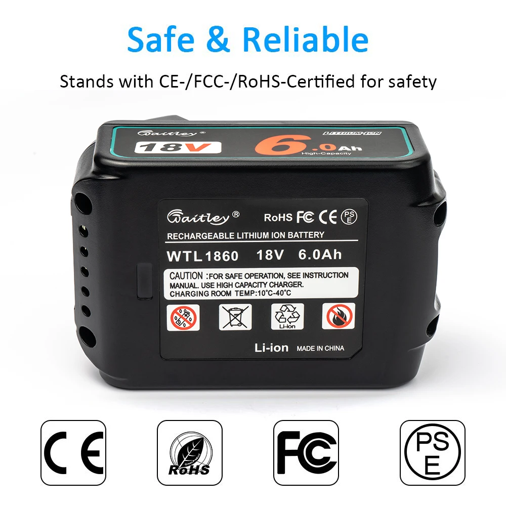 Waitley 18 V 5.0 6.0Ah akumulator bateria do narzędzi Makita elektronarzędzia z LED wymiana litowo-jonowa LXT BL1860 1850 18 v 9 A 6000mAh 4 Waitley 18 V 5.0 6.0Ah akumulator bateria do narzędzi Makita elektronarzędzia z LED wymiana litowo-jonowa LXT BL1860 1850 18 v 9 A 6000mAh 4