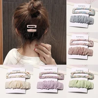 2pcs girls sweet floral print chiffon fabric bobby pins pleat rectangle hairpins simple hair clips side clip fashion barrettes