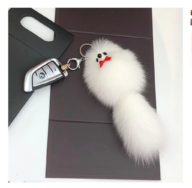 

Fashion High-end Real Hair Little Fox Keychain Female Bag Car Key Chain Backpack Mobile Phone Pendant New Product Hot Sale2021