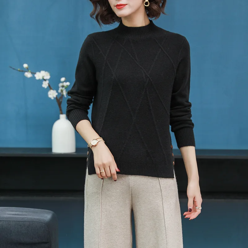 

Women's Half-neck Turtleneck Sweater 2018 New Autumn Winter Korean Version The Loose Loose Knitted Long-sleeved Bottoming Shirt