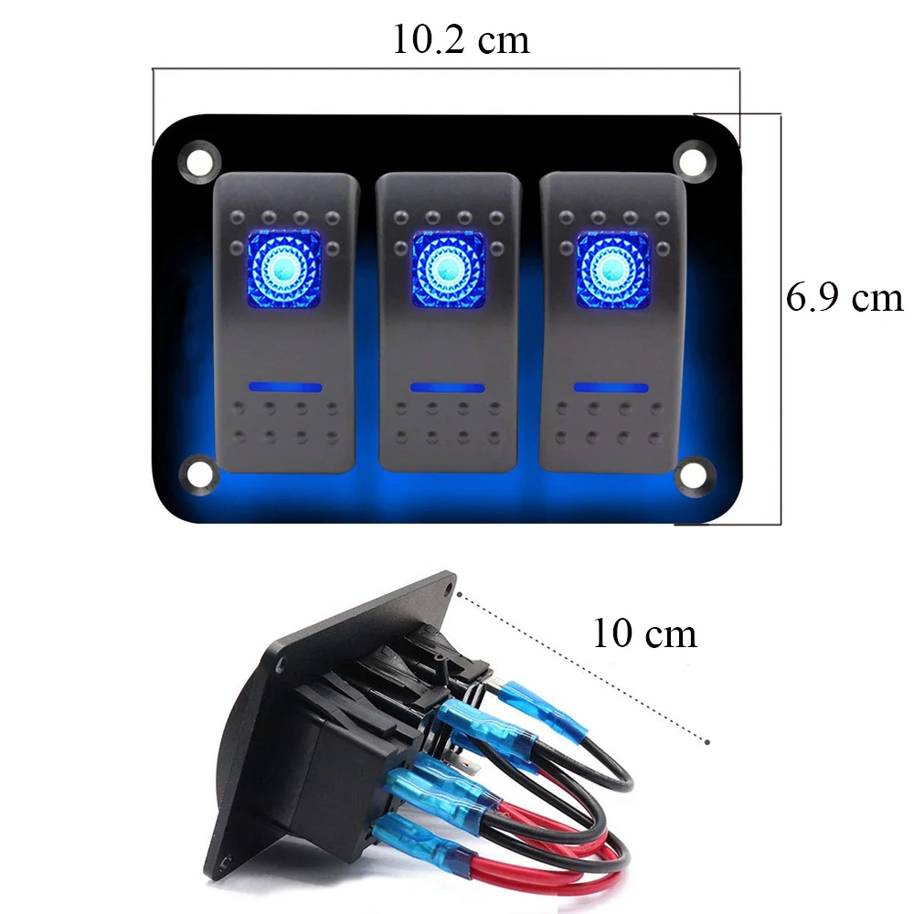 

12V/24V 3 Gang Boat Switch Panel Blue/ Red/Green Backlit LED Pre-Wired for Marine RV Car Truck 5 Pin ON/Off Toggle Swtich Rocker
