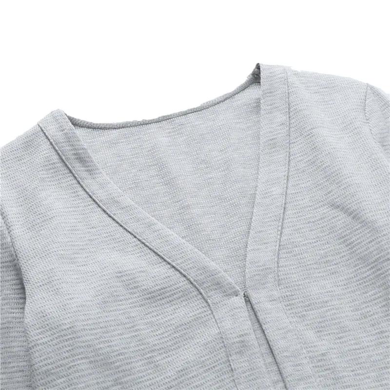 

Women Solid Color Cardigan Spring Autumn Sexy Long Sleeve V-neck Ruffle Trim Crop Top Grey Female Casual Knitted Sweaters 2020