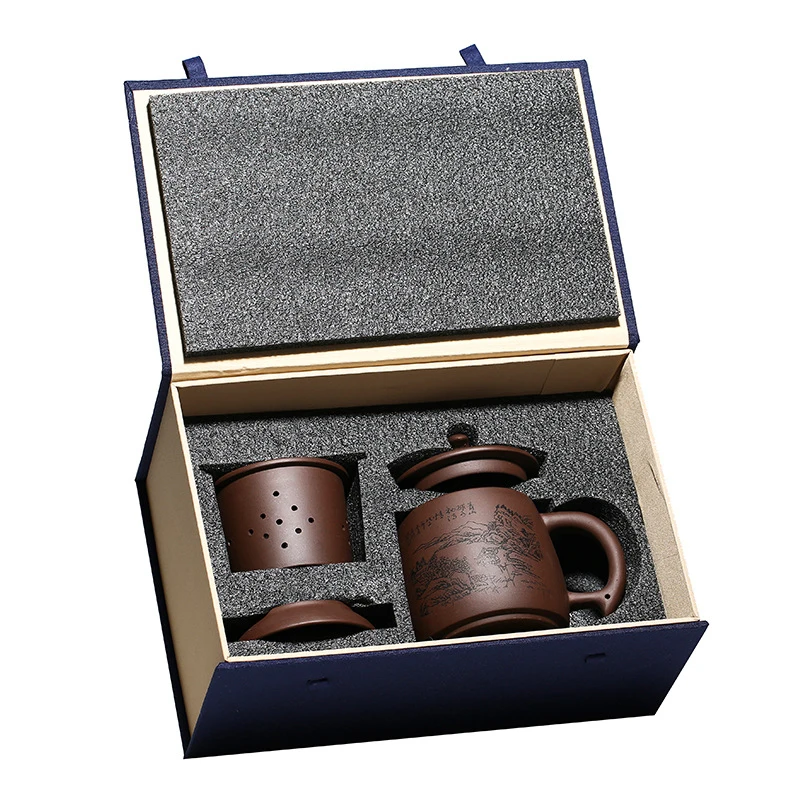 Purple Grit Teacup with Filter Yixing Clay Tea Cups Chinese Handmade Cup Lid Infuser Office Ceremony Accessories | Дом и сад