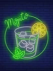 Неоновая вывеска для Mojito, стеклянные кубики льда, лимонная мята, лампа для фруктов, светильник для ресторана, отеля, магазина, декор для кофе, притягивасветильник