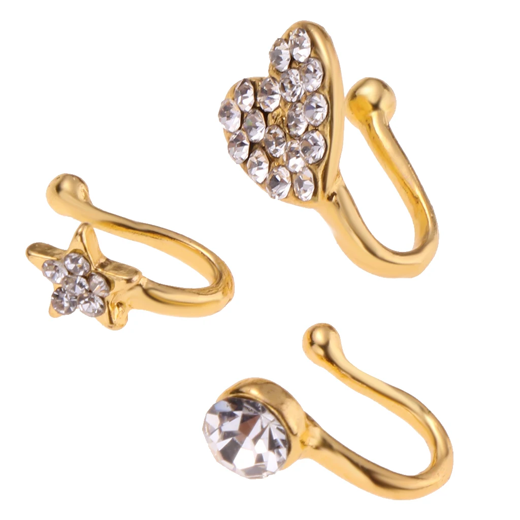 3 шт. модное кольцо для носа подвеска цветок сердце пентаграмма кристалл