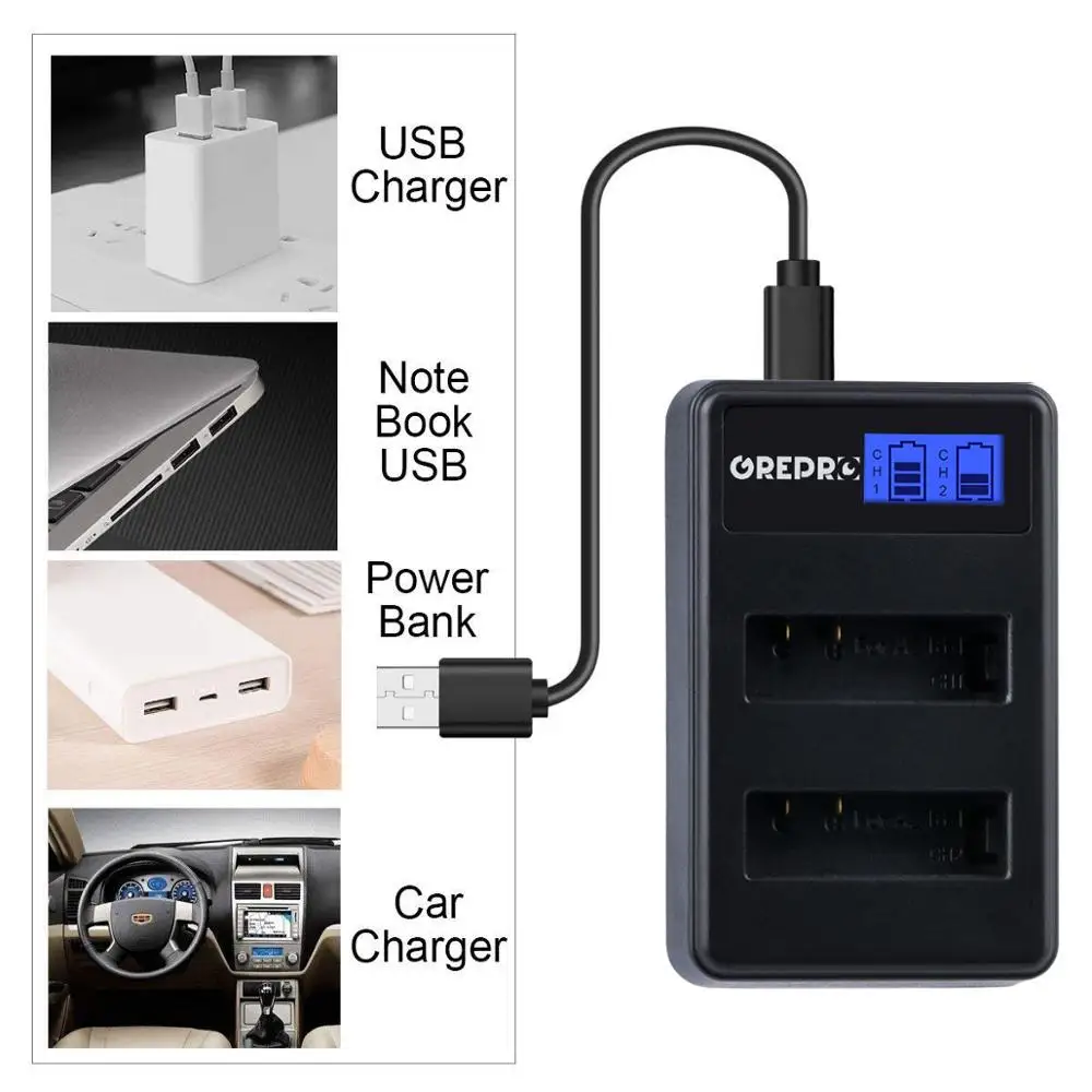2 шт. аккумулятор 1500 мА · ч зарядное устройство с двумя USB-портами и ЖК-дисплеем для