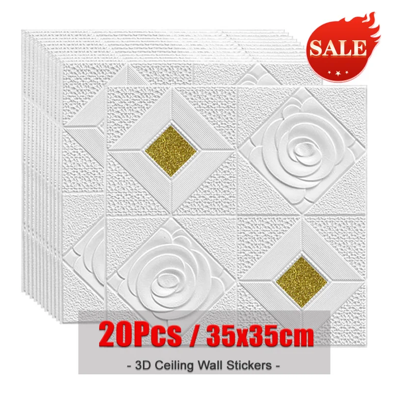 

3D Wall Sticker Wall Panel Ceiling Self-adhesive Moisture-proof 3D Rose Pattern Foam Wallpaper Bedroom Living Room Decor 20Pcs