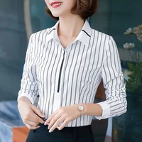 office work wear women spring summer style blouses shirts lady ol long sleeve striped print turn down collar blusas tops df3165