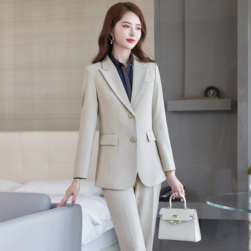 white autumn winter new women's suit pants suit office pants professional jacket and Pants Set2 piece set pant suits for women