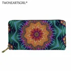 Женский кошелек с фрактальным рисунком twoheart sgirl, многофункциональные кошельки с 3D рисунком Солнца и Луны, длинный кожаный кошелек в стиле мандалы, Дамский кошелек