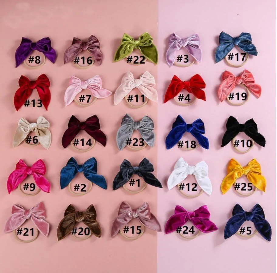 

18Pcs/Lot, 5"Inch,Velvet Baby Hair Bow, Girls Nylon Hairband,Infant Elastic Nylon Headbands,Toddler Hairties Accessories