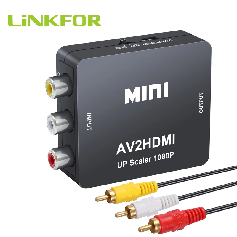 LiNKFOR Mini AV к HDMI видео аудио конвертер с Аудио Видео кабелем RCA Поддержка PAL/NTSC