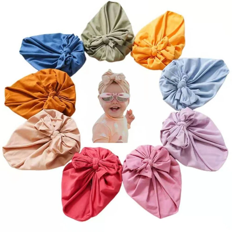 

Cotton Hair Bow Knot Baby Turban Hat Big Ear Knot Toddler Beanie Headwraps GXMB