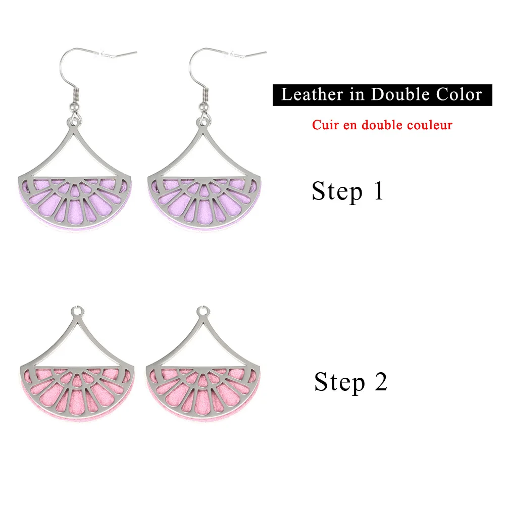 Cremo Stainless Steel Geometric Fan Pendant Earrings for Women Georgette Drop Hanging Earrings Leather Dangle Earrings Jewelry