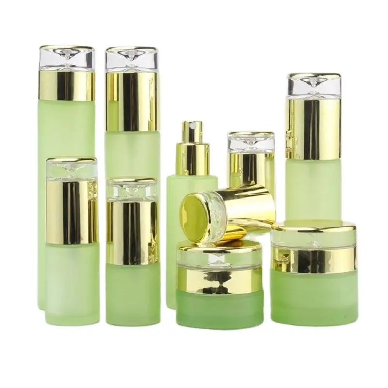

10pcs Perfume Mist Spray Bottle Frosted Green 30g50g Glass Cream Jar Cosmetic Container Emulsion Lotion Pump Bottle 20ml~120ml