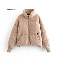 women solid khaki oversize parkas thick 2020winter zipper pockets female warm elegant coat jacket