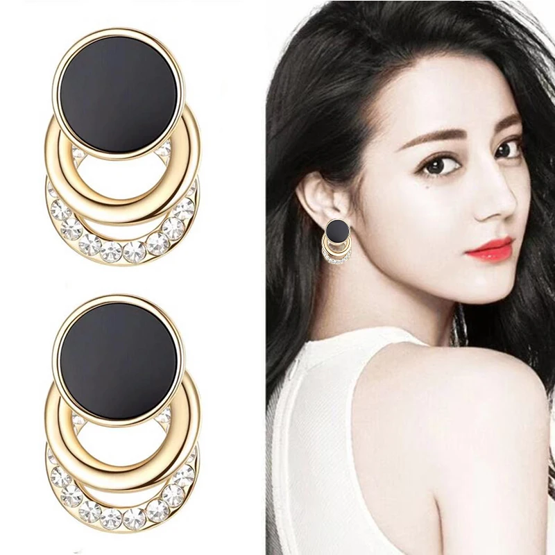 Женские Геометрические серьги с кристаллами черные круглые капли аксессуары для