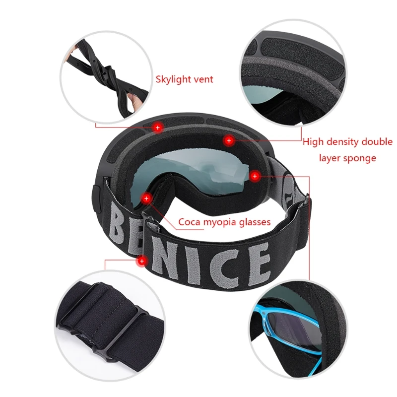 

Ski Goggles Detachable Anti Fog UV400 Wide View Lens Big Glasses Skiing Snowboard Snowmobile Skate Eyewear for Men Women