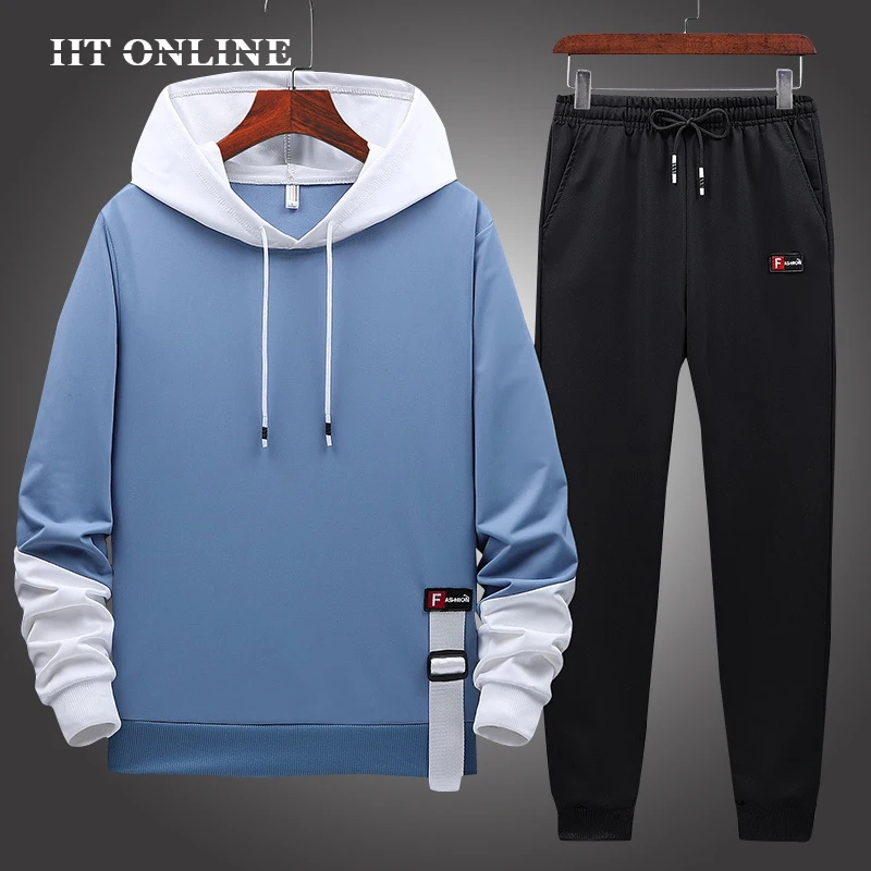 Синий спортивный костюм с капюшоном в стиле кэжуал Мужская Осенняя спортивная