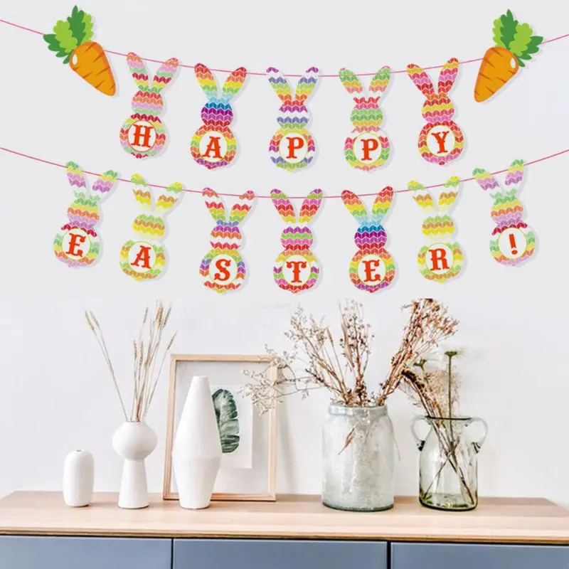 Счастливый Пасхальный мультфильм кролик морковь баннер красочные бандаж Pull Флаг