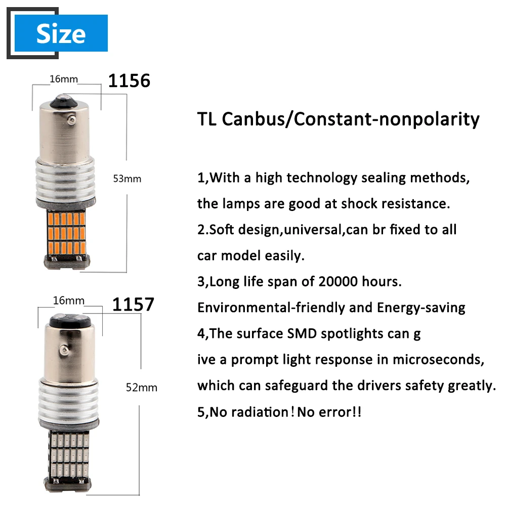 2 шт. Canbus DC12V P21W 1156 BA15S 1157 BAY15D 4014 45 SMD Янтарный Красный Белый Автомобильный