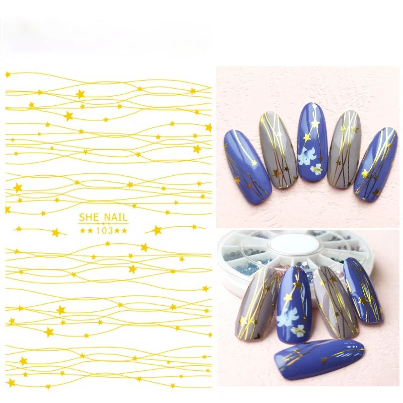 

Simple Charm Bronzing Lines Nail Stickers Vintage Wind Gold and Silver Nail Decal Jewelry