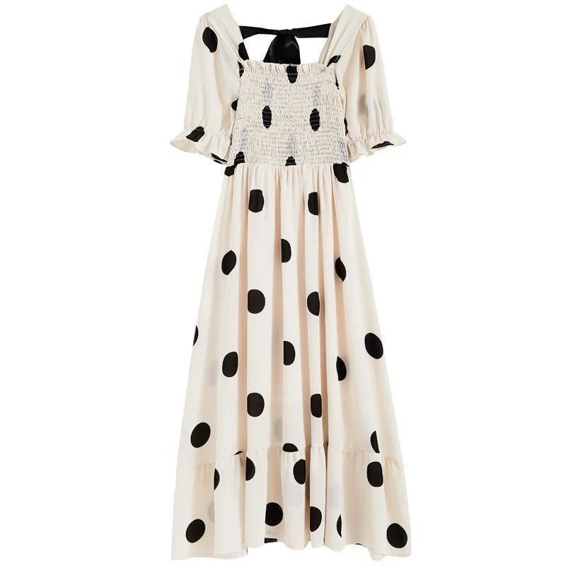 Шифоновое платье в горошек с коротким рукавом большие размеры Новинка лета