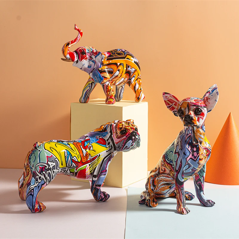 

Simple Creative Water transfer Painted Room Color Dog Decorations Home Entrance Wine Cabinet Office Decorations Resin Crafts