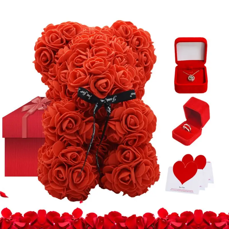 

VIP DropShipping Valentines Day Gift 25cm Rose Teddy Bear Rose Flower Artificial Decoration Christmas Gifts Women Gift