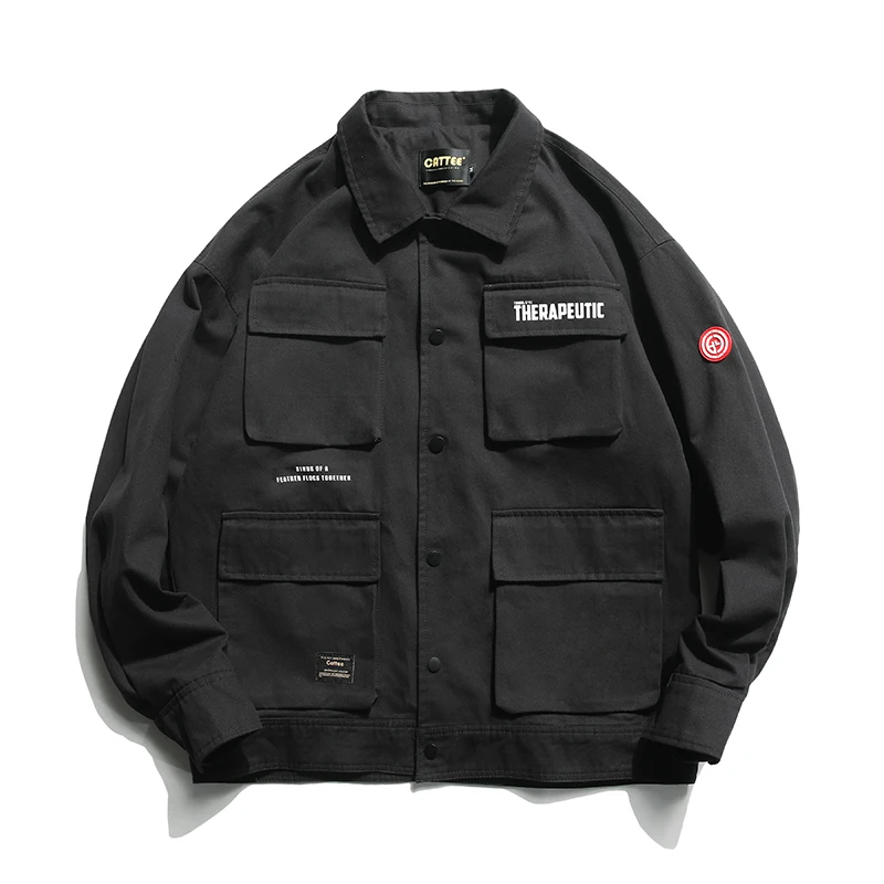 Четырехъядерным процессором карманы Для мужчин Куртка карго Chore пальто черный